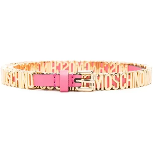 Belts, female, , Size: XS Rose Pink/Gold-Tone Leather Belt - Moschino - Modalova