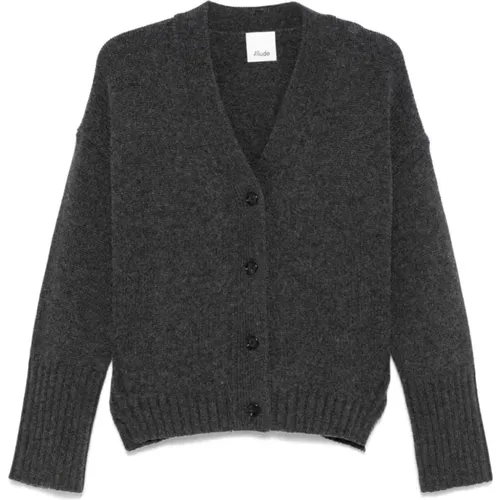 Kaschmir V-Ausschnitt Grauer Cardigan Pullover , Damen, Größe: L - allude - Modalova