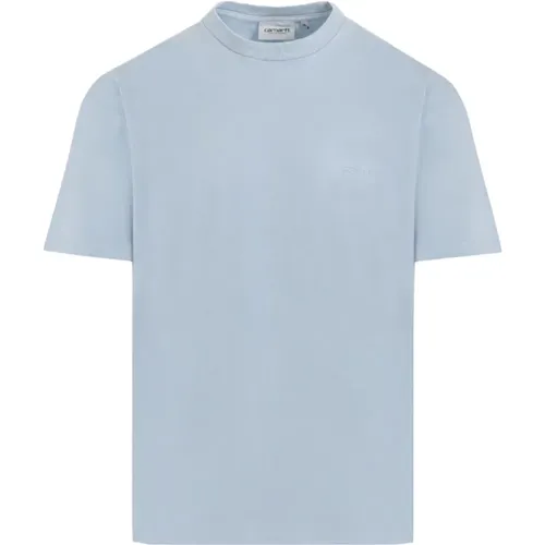 Duster Script T-Shirt Misty Sky , Herren, Größe: M - Carhartt WIP - Modalova