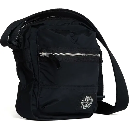 Messenger Bags, male, , Size: ONE SIZE Nero Shoulder Bag with Zip Pocket - Stone Island - Modalova