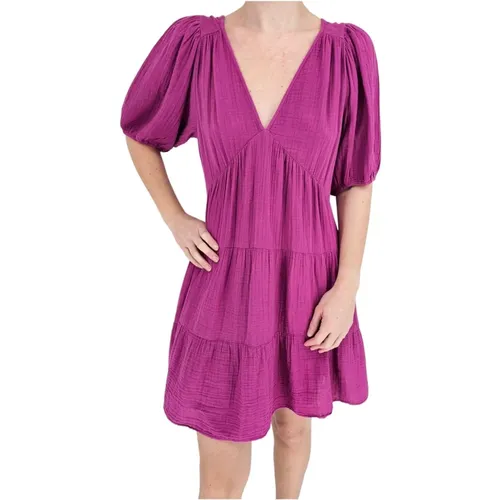Short Cotton Dress with Puff Sleeves , female, Sizes: XS - XiRENA - Modalova