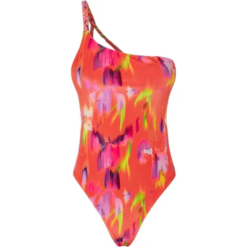 Glitch Monokini One-Shoulder Badeanzug , Damen, Größe: L - Me-Fui - Modalova