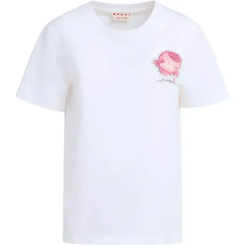 Jersey t-shirt with flower patch , female, Sizes: S, XS - Marni - Modalova