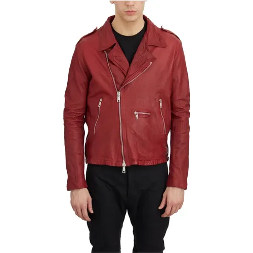 Light Jackets, male, , Size: M Leather Biker Jacket - Giorgio Brato - Modalova