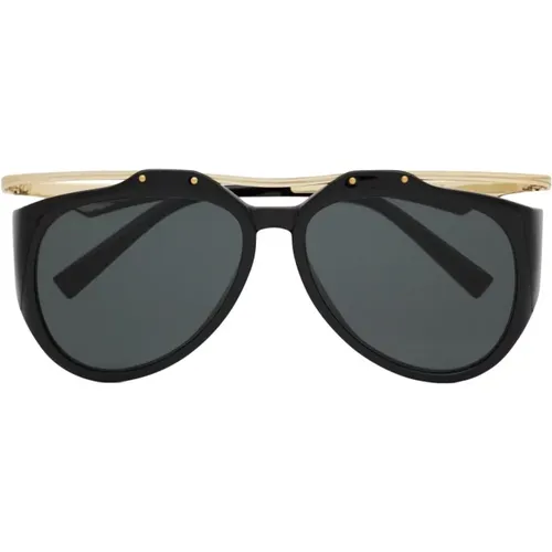 Aviator Sunglasses Black/Gold Grey Lenses , female, Sizes: 55 MM - Saint Laurent - Modalova