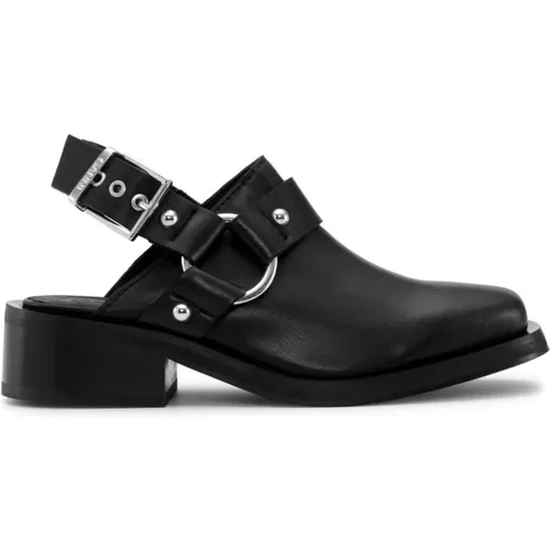 Schwarze Leder Slingback Blockabsatz Schuhe , Damen, Größe: 40 EU - Ganni - Modalova