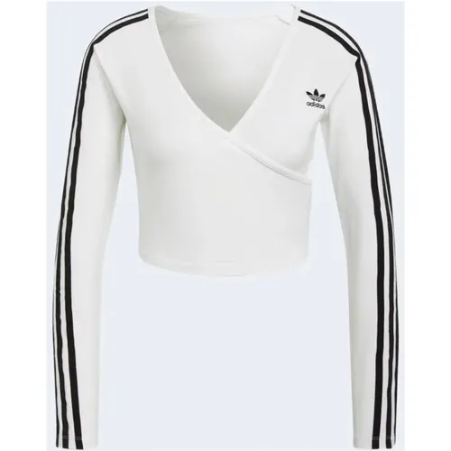 Weißes Langarm V-Ausschnitt T-Shirt , Damen, Größe: M - Adidas - Modalova