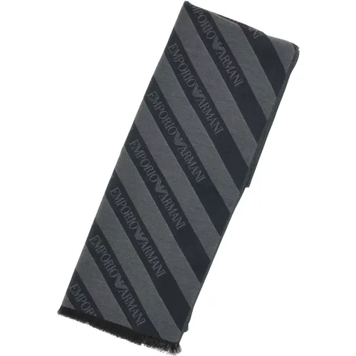 Scarves, male, , Size: ONE SIZE Logoed Bands Pashmina Scarf - Emporio Armani - Modalova