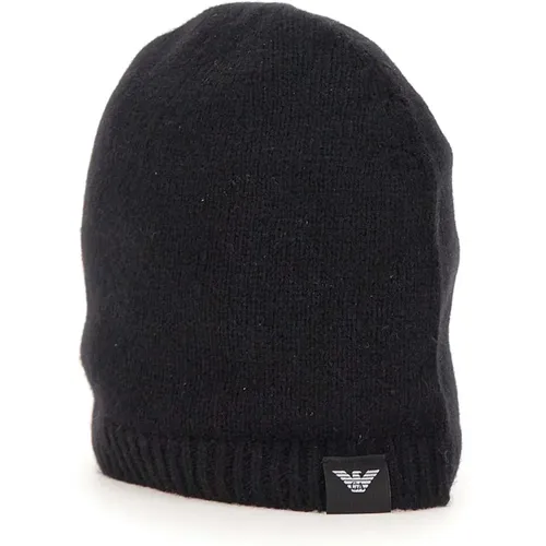 Cashmere Ribbed Logo Hat , male, Sizes: L, M - Emporio Armani - Modalova