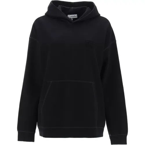 Hoodie aus Bio-Baumwolle mit Verwaschenem Schmetterlingslogo , Damen, Größe: 2Xs/Xs - Ganni - Modalova