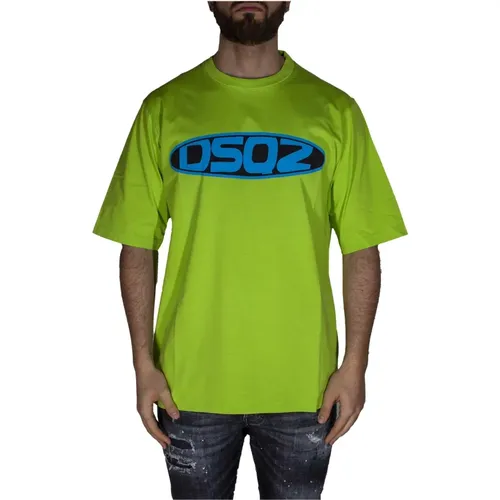 Grünes T-Shirt mit ovalem Logo, Stilvolles Upgrade für Männer , Herren, Größe: 2XL - Dsquared2 - Modalova