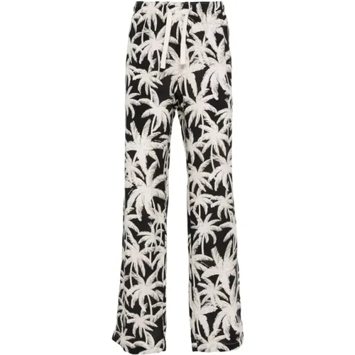 Black Wide Leg Trousers Logo Print , male, Sizes: M, L - Palm Angels - Modalova