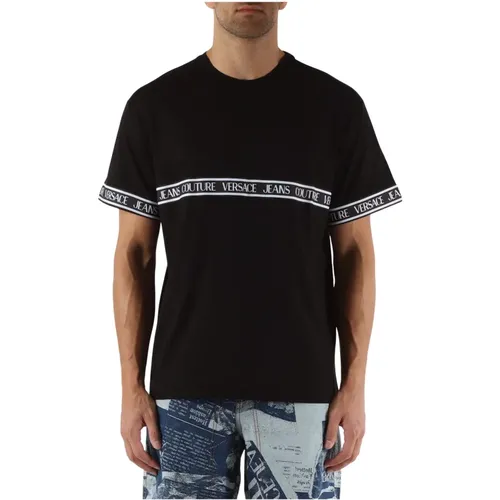 Cotton T-shirt with Logo Print Insert , male, Sizes: M, S, L, XS - Versace Jeans Couture - Modalova