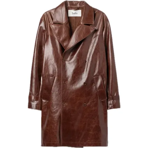 Luxury Leather Double Breasted Coat , male, Sizes: M - Séfr - Modalova