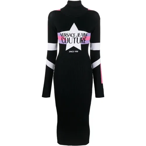 Schwarzes Longuette Kleid , Damen, Größe: XS - Versace Jeans Couture - Modalova