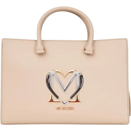 Handbags, female, , Size: ONE SIZE Shopper Bag with Metallic Logo - Love Moschino - Modalova