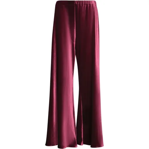 Wide Trousers, female, , Size: L Luxurious Bordeaux Velvet Palazzo Pants - Blanca Vita - Modalova