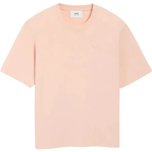 T-Shirts, female, , Size: M Heart motif cotton T-shirt - Ami Paris - Modalova