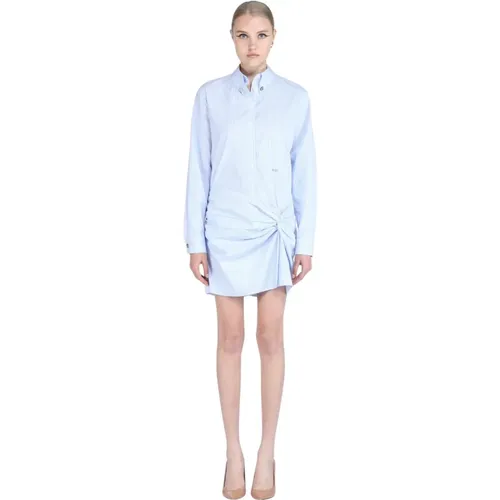 Kurzes Baumwoll-Popeline-Hemd-Kleid in Weiß und Blau , Damen, Größe: XL - N21 - Modalova