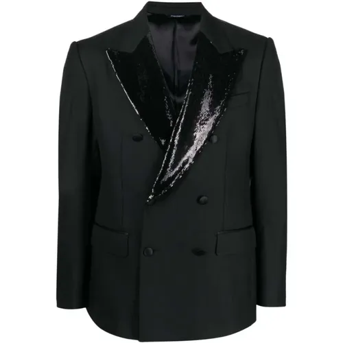 Blazers, male, , Size: XL Sequin-Lapel Double-Breasted Blazer - Dolce & Gabbana - Modalova