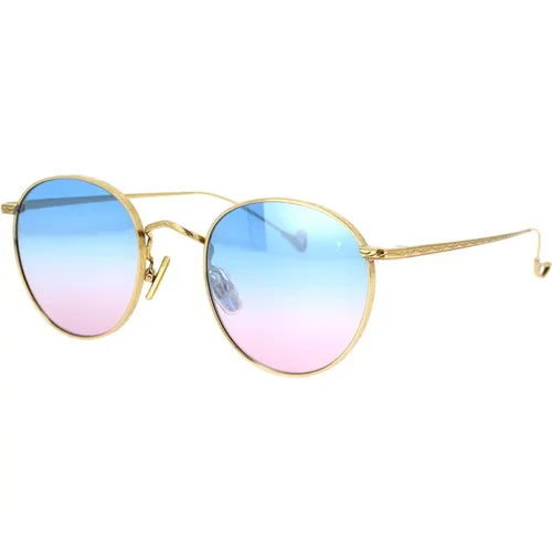 Runde Sonnenbrille mit goldener Edelstahlrahmen und blau-violetten Verlaufsgläsern - Eyepetizer - Modalova