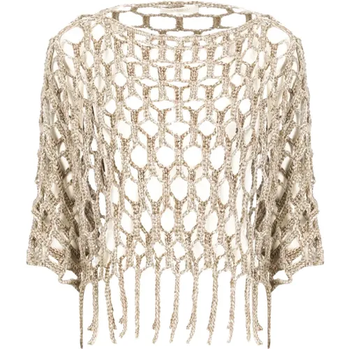 Openwork Sequin Sweater with Fringes , female, Sizes: S - Antonelli Firenze - Modalova