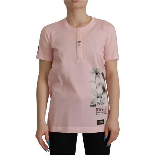 Rosa Blumen Baumwoll-Henley-T-Shirt - Dolce & Gabbana - Modalova