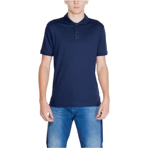 Blaues Polo Shirt mit Knöpfen , Herren, Größe: S - Calvin Klein - Modalova