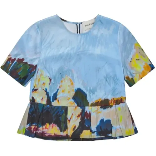 Blaue Flowy Top mit Rüschen Saum - Munthe - Modalova