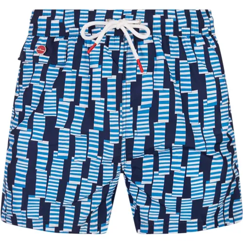 Navy Windsock Print Swim Shorts , male, Sizes: M, 2XL, XL - Kiton - Modalova