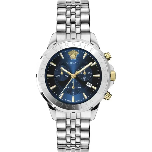 Watches, male, , Size: ONE SIZE Men's Chronograph Signature Watch Blue - Versace - Modalova