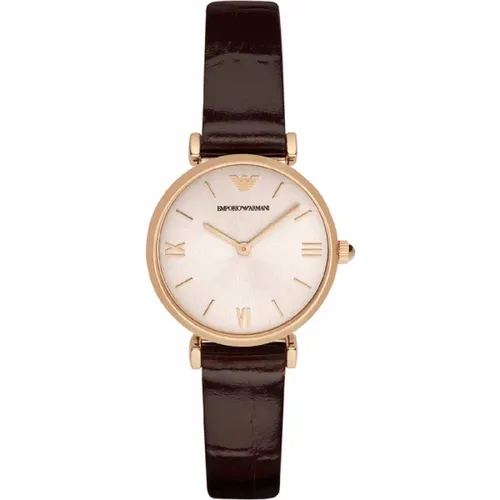 Goldene Damen Quarz Lederuhr - Emporio Armani - Modalova