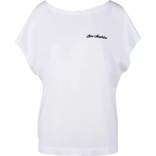 Stilvolles Weißes Baumwoll-T-Shirt , Damen, Größe: L - Love Moschino - Modalova