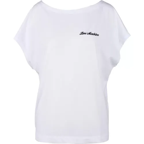 Stilvolles Weißes Baumwoll-T-Shirt , Damen, Größe: S - Love Moschino - Modalova
