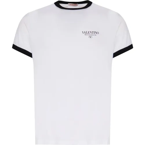 Kontrastkante Logo T-shirt Weiß Schwarz , Herren, Größe: M - Valentino Garavani - Modalova