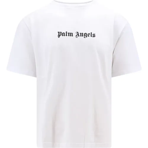 Weißes geripptes Crew-neck T-Shirt - Palm Angels - Modalova