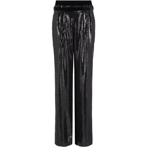 Schwarze Pailletten Samt Hose , Damen, Größe: XS - Emporio Armani - Modalova