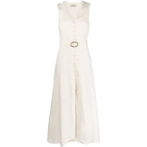 Ivory Weißes V-Ausschnitt Kleid,Ivory V-Ausschnitt Ärmelloses Kleid - Twinset - Modalova