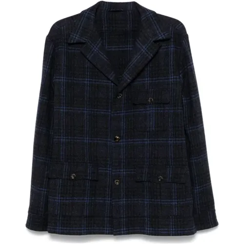 Check Pattern Wool Blend Jacket , male, Sizes: L, 3XL, XL, 2XL - Finamore - Modalova