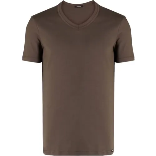 Kaffeebraunes V-Ausschnitt T-Shirt , Herren, Größe: S - Tom Ford - Modalova