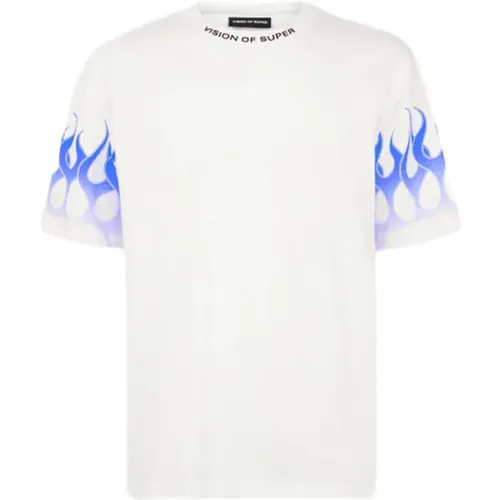 Weißes T-Shirt mit blauen Flammen - Vision OF Super - Modalova