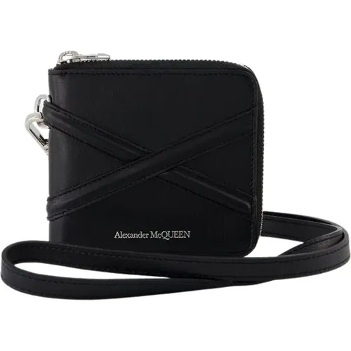 Wallets & Cardholders, male, , Size: ONE SIZE Leather Zip Around Billfold Wallet - House Strap Detail - alexander mcqueen - Modalova