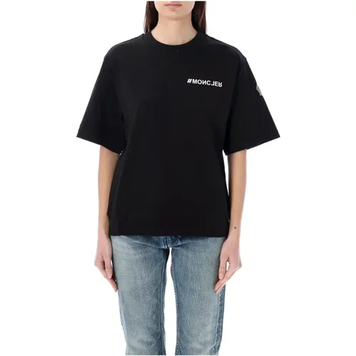 T-Shirt with Rubber Logo , female, Sizes: M - Moncler - Modalova