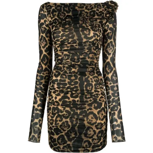 Leopardenmuster Blumenapplikation Kleid , Damen, Größe: XS - Blumarine - Modalova