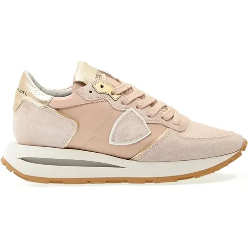 Sneakers, female, , Size: 10 US Nude Suede Tropez Sneakers - Philippe Model - Modalova