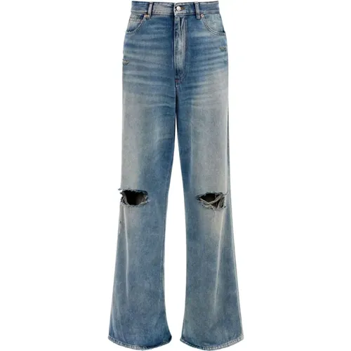 Wide Jeans, male, , Size: W29 Indigo Stonewashed Ripped Jeans - MM6 Maison Margiela - Modalova