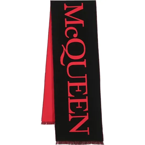 Winter Scarves, male, , Size: ONE SIZE Winter Scarves, Cotton Fringed Scarf with Oversized Logo Intarsia - alexander mcqueen - Modalova