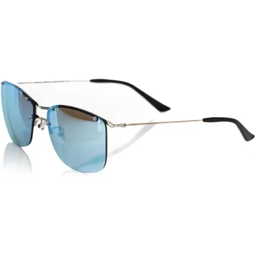 Sunglasses, male, , Size: ONE SIZE Silver Clubmaster Sunglasses with Blue Mirror - Frankie Morello - Modalova