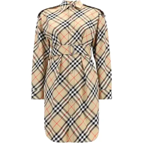 Shirt Dresses, female, , Size: 3XS Casual Sand Check Dress - Burberry - Modalova