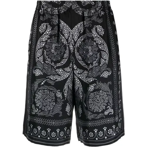 Baroque Print Silk Track Shorts , male, Sizes: L - Versace - Modalova